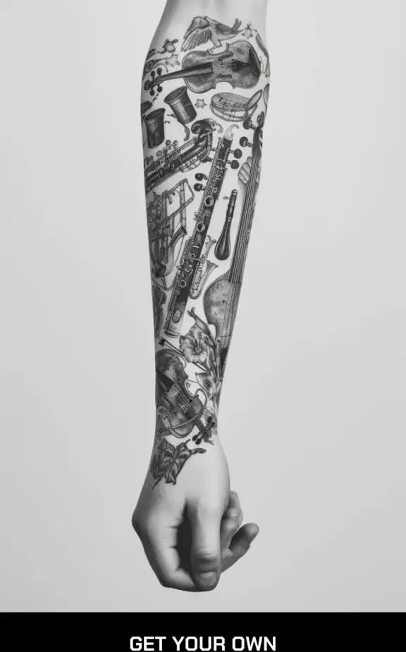 cool music sleeve tattoo