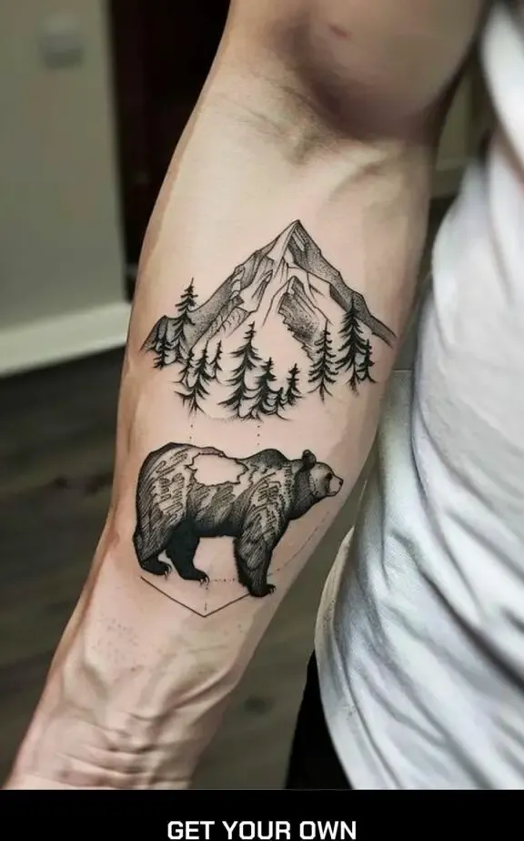 bear and nature forearm tattoo