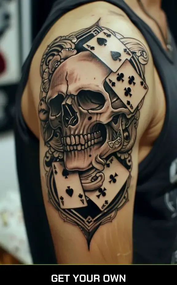 poker card and skull tattoo design