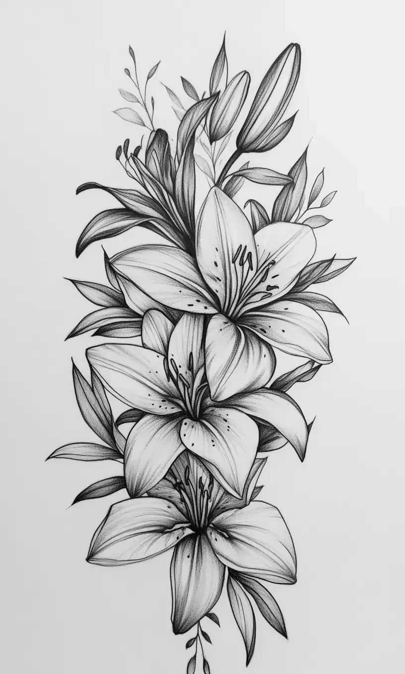 Lily Flower Tattoo Drawing-6