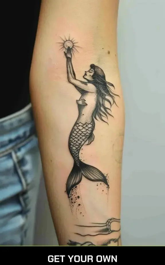 mermaid and sun tattoo idea