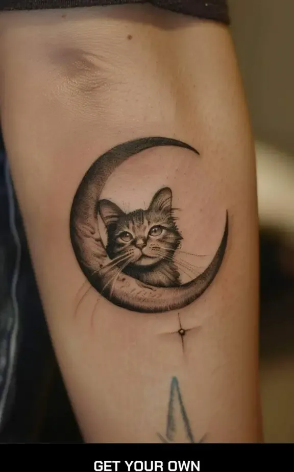 cat and crescent moon tattoo