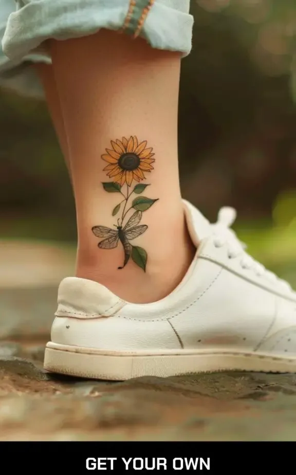 sunflower and dragonfly tattoo idea
