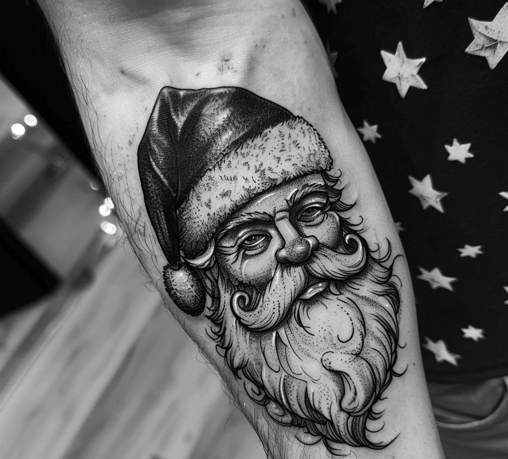 santa black and white christmas tattoo