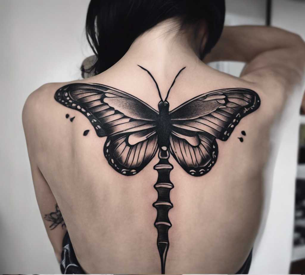 a butterfly spine tattoo
