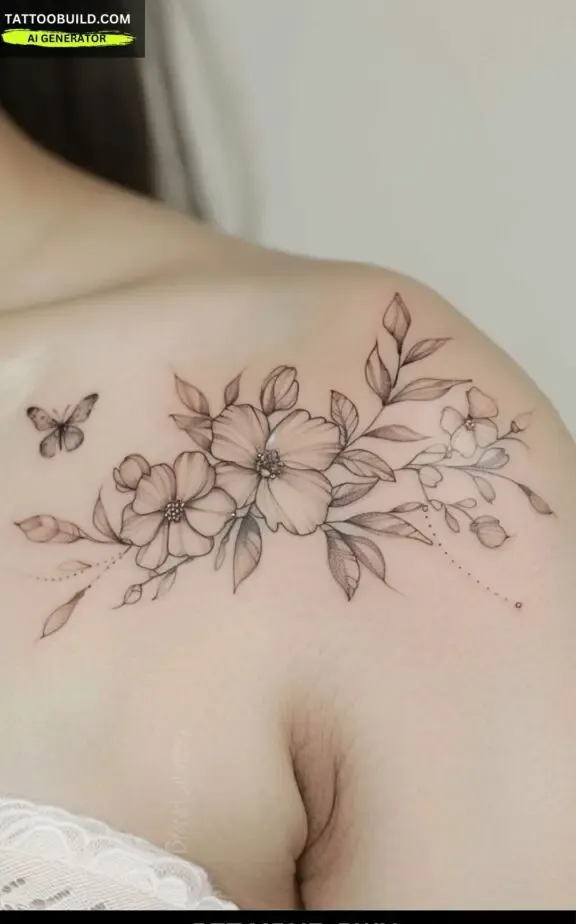 Classy front shoulder flower tattoo for ladies 