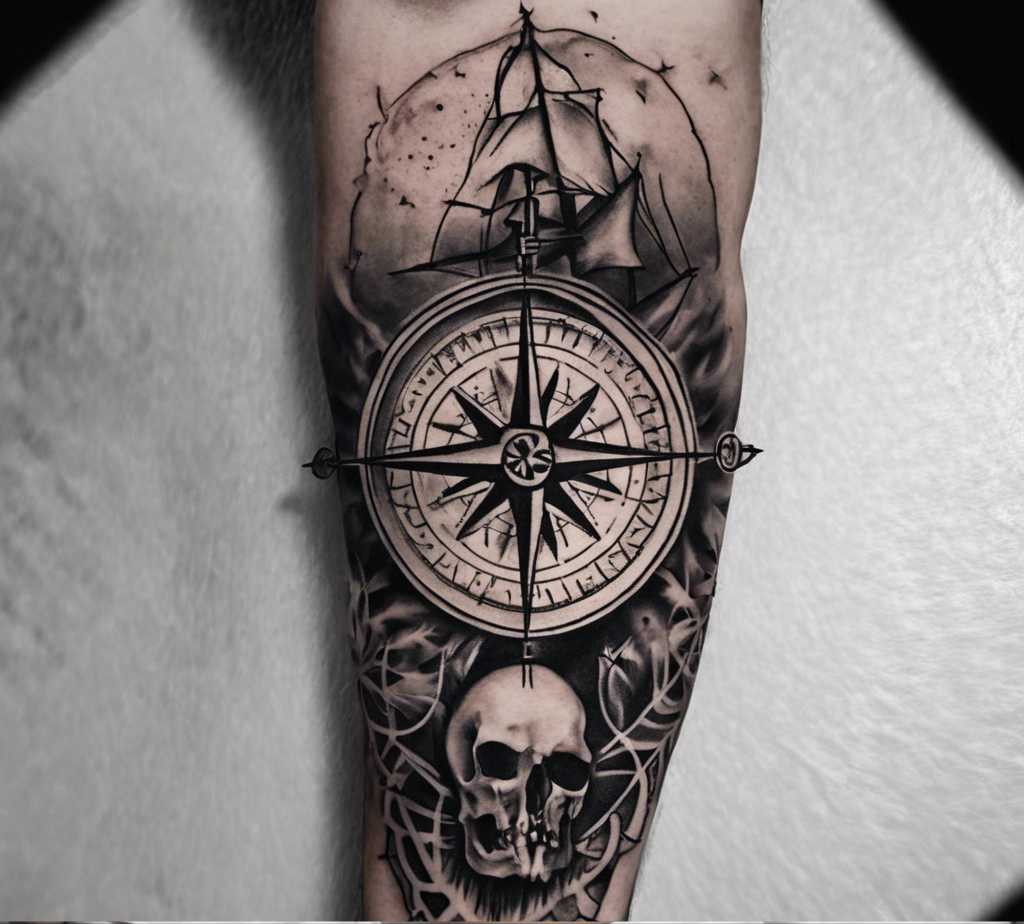 Beautiful compass forearm tattoo for guys