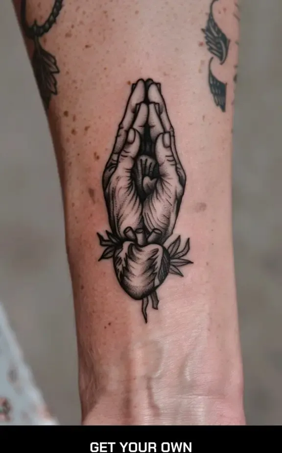 praying hearts with hands tattoo
